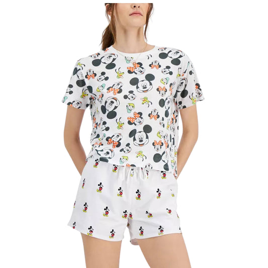 DISNEY Womens Tops S / White DISNEY - Cropped Mickey Mouse Graphic T-Shirt