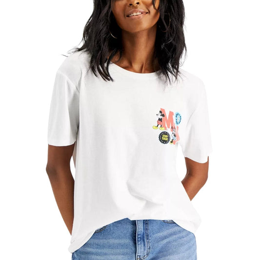 DISNEY Womens Tops XS / White DISNEY - Mickey & Minnie Front And Back Graphic T-Shirt