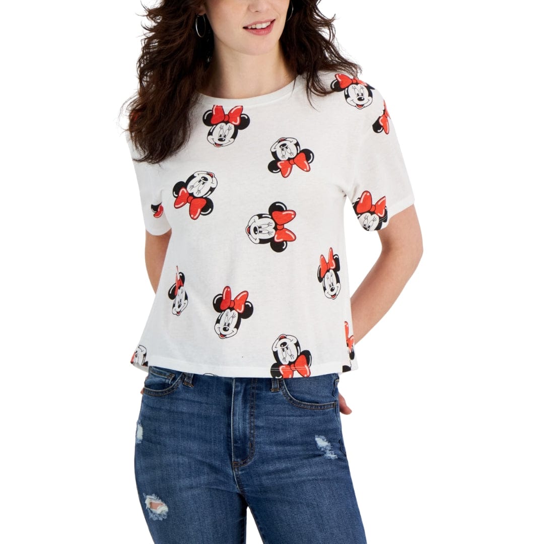 DISNEY Womens Tops S / White DISNEY - Minnie Print Cropped T-Shirt