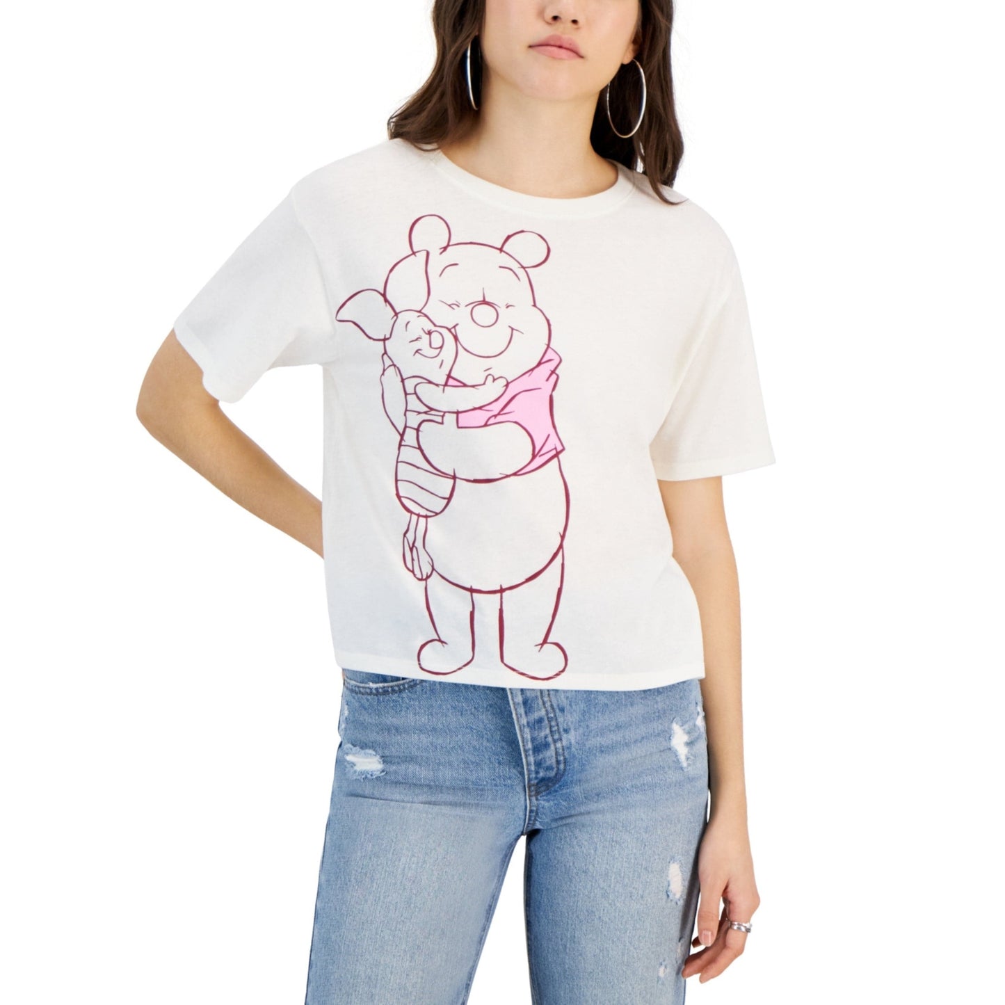 DISNEY Womens Tops XL / Off-White DISNEY - Winnie the Pooh Love Graphic Crop T-Shirt