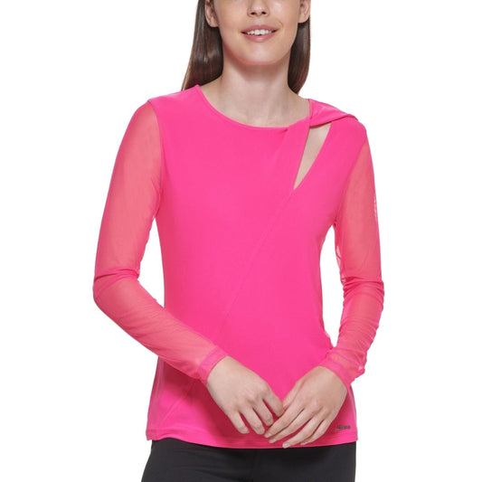 DKNY L / Pink DKNY - Mesh-Sleeve Keyhole Top