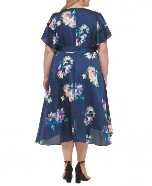 DKNY Womens Dress XXL / Multi-Color DKNY - Floral Hi-Low Wrap Dress
