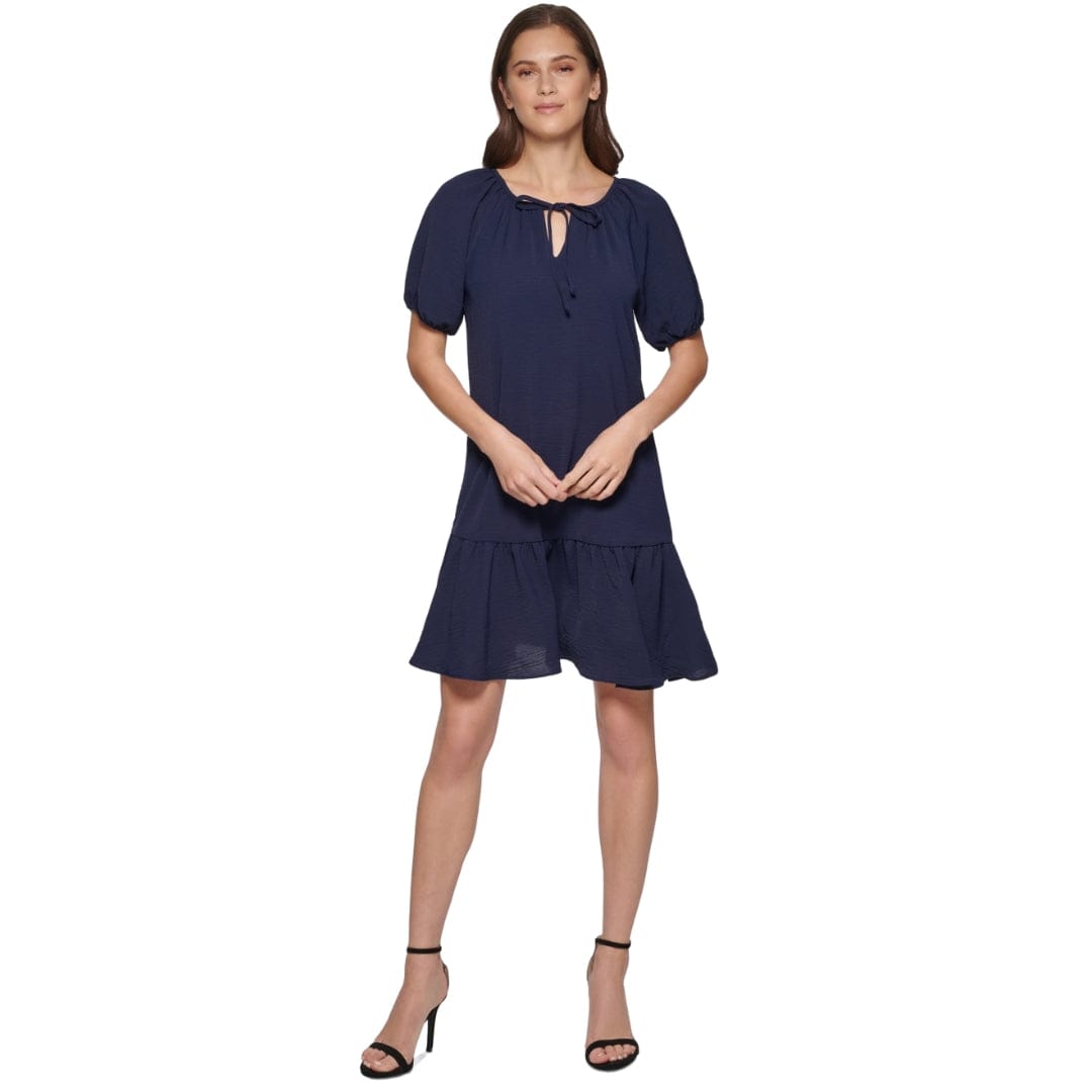 DKNY Womens Dress M / Navy DKNY - Puff-Sleeve Drop-Waist Dress