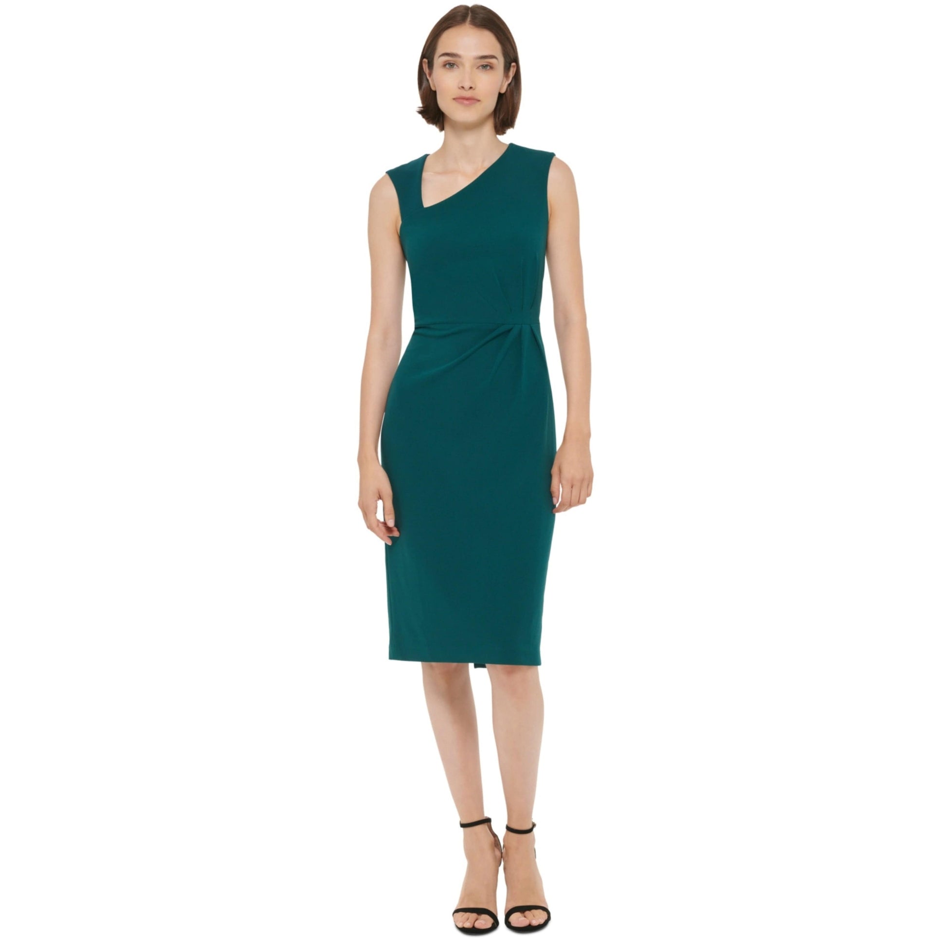 DKNY Womens Dress M / Green DKNY - Ruched Calf Midi Dress