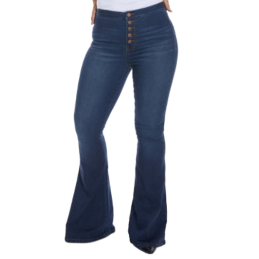 DOLLHOUSE Womens Bottoms XL / Dark Blue / 30 DOLLHOUSE - High Rise Button Design Wide Leg Jeans