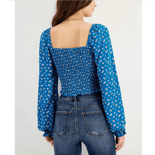 KINGSTON GREY - Smocked Blouson-Sleeve Tie-Neck Top