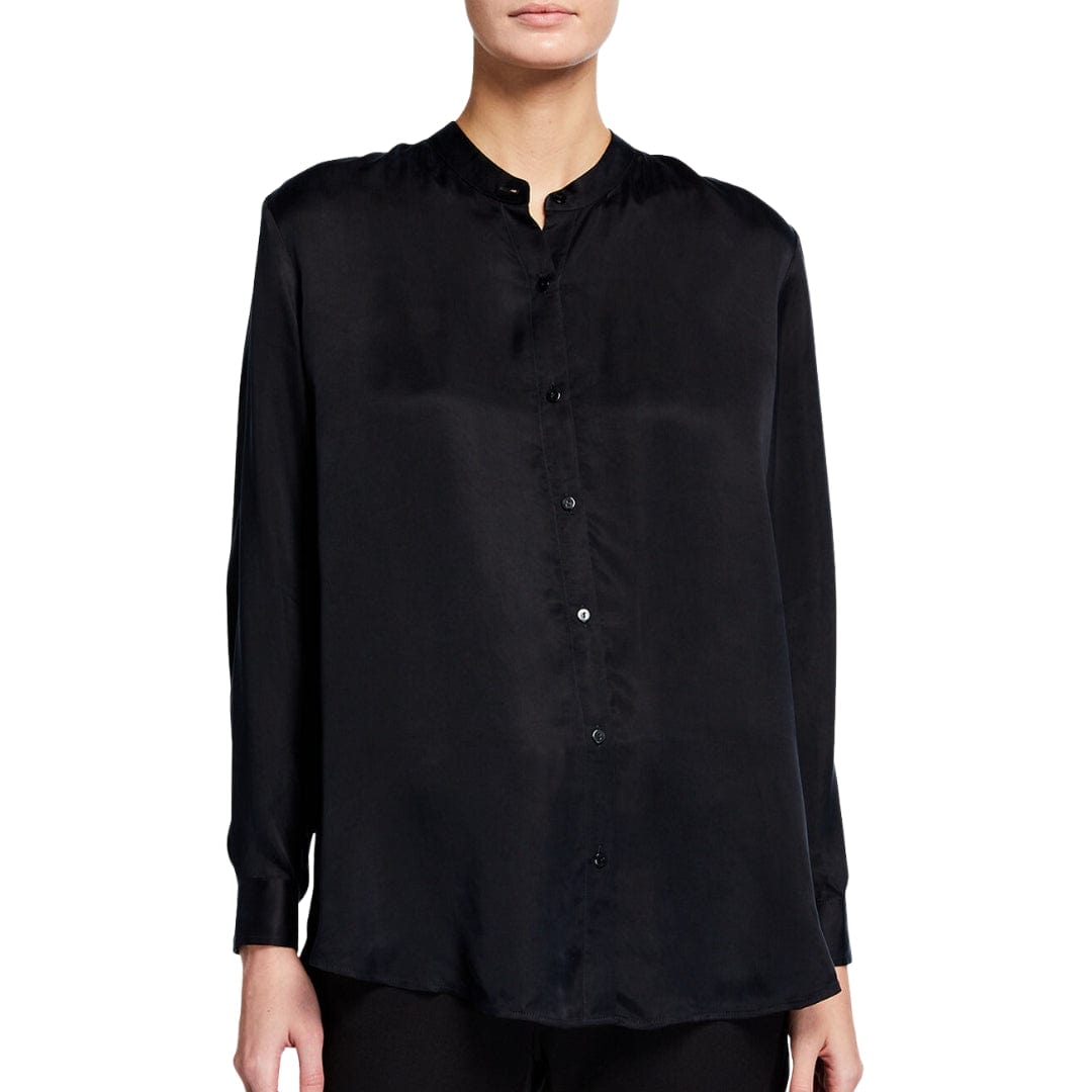 EILEEN FISHER Womens Tops XS / Black EILEEN FISHER - Cuffed Mandarin Collar Blouse Top