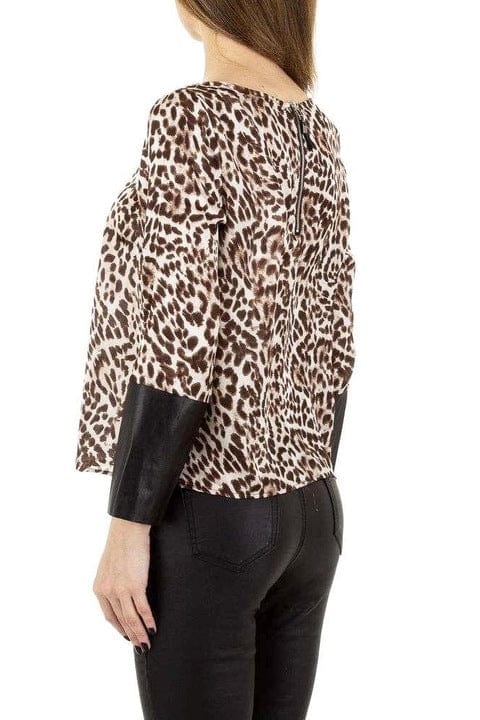 ENZORIA Womens Tops M / Multi-Color ENZORIA - Cheetah print faux leather blouse