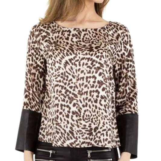 ENZORIA Womens Tops M / Multi-Color ENZORIA - Cheetah print faux leather blouse