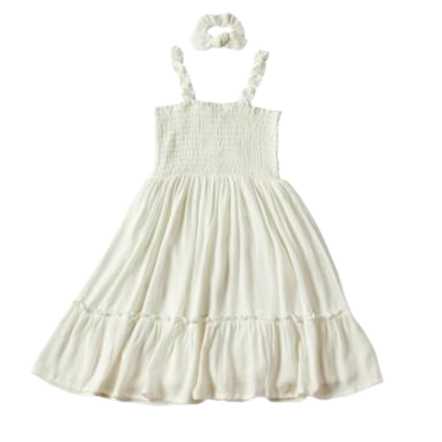 EPIC THREADS Girls Dress L / White EPIC THREADS - KIDS - Solid Dress with Scrunchie, 2 Piece Set