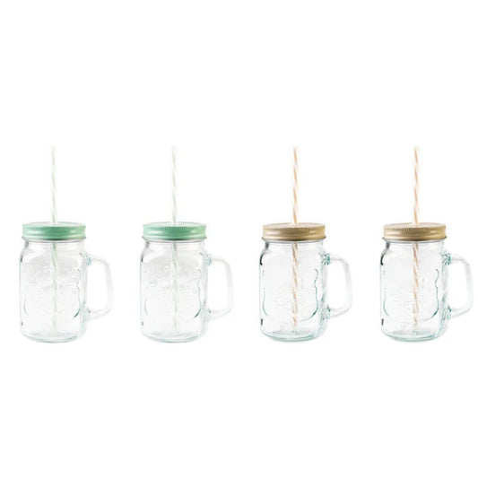 ERNESTO Kitchenware Multi-Color ERNESTO - 4 Lidded glass jars with straws set
