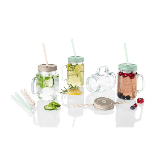 ERNESTO Kitchenware Multi-Color ERNESTO - 4 Lidded glass jars with straws set