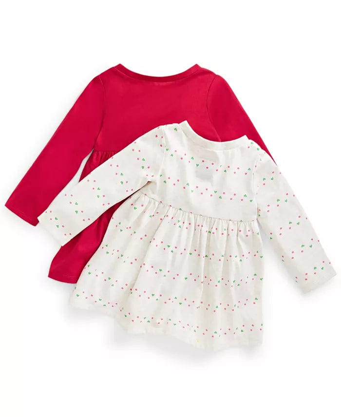 FIRST IMPRESSIONS Baby Girl FIRST IMPRESSIONS - Baby - Solid & Heart Stripe Print Long Sleeve Dresses Set