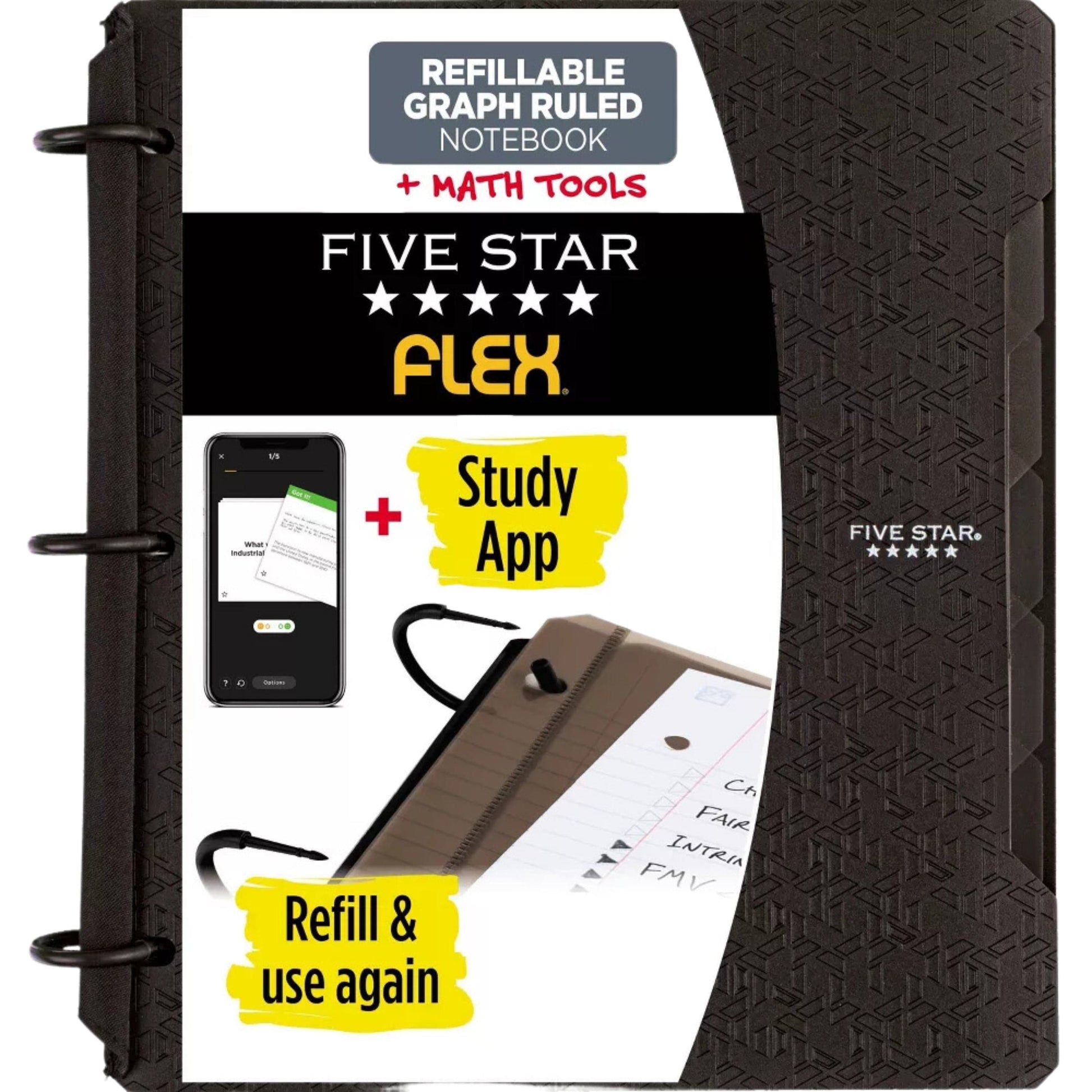 FIVE STAR Stationery Black FIVE STAR - 1" Notebinder Flex Quad Rule