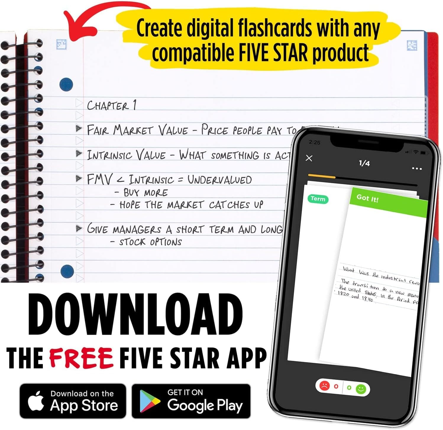 FIVE STAR Stationery Blue FIVE STAR - Notebook + Study App, 5 Subject, College