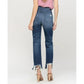 FLYING MONKEY Womens Bottoms XS / Blue FLYING MONKEY - Super High Rise Distressed Hem Straight Jeans