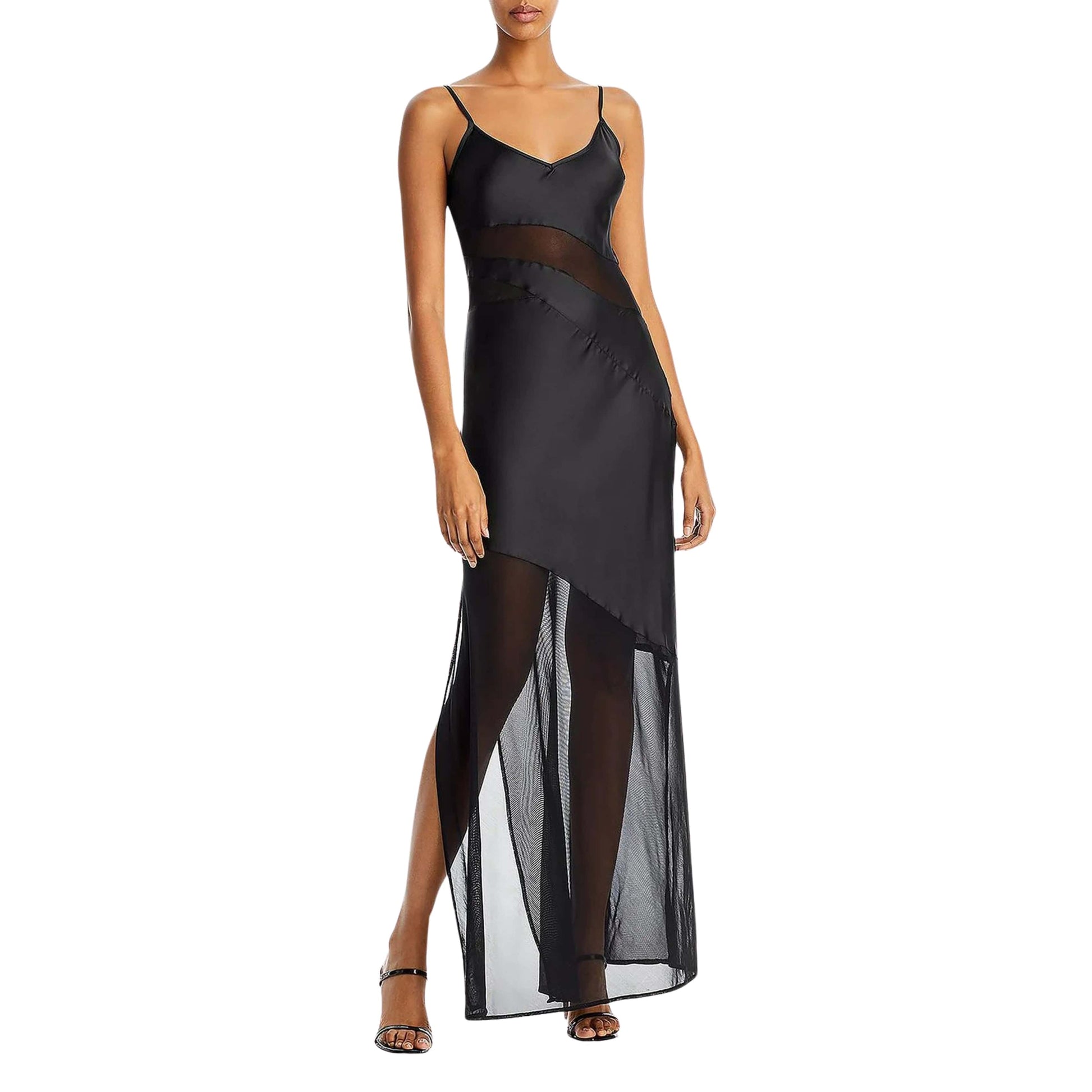 FRENCH CONNECTION Womens Dress S / Black FRENCH CONNECTION -  Women's Satin Mesh Slip Dress