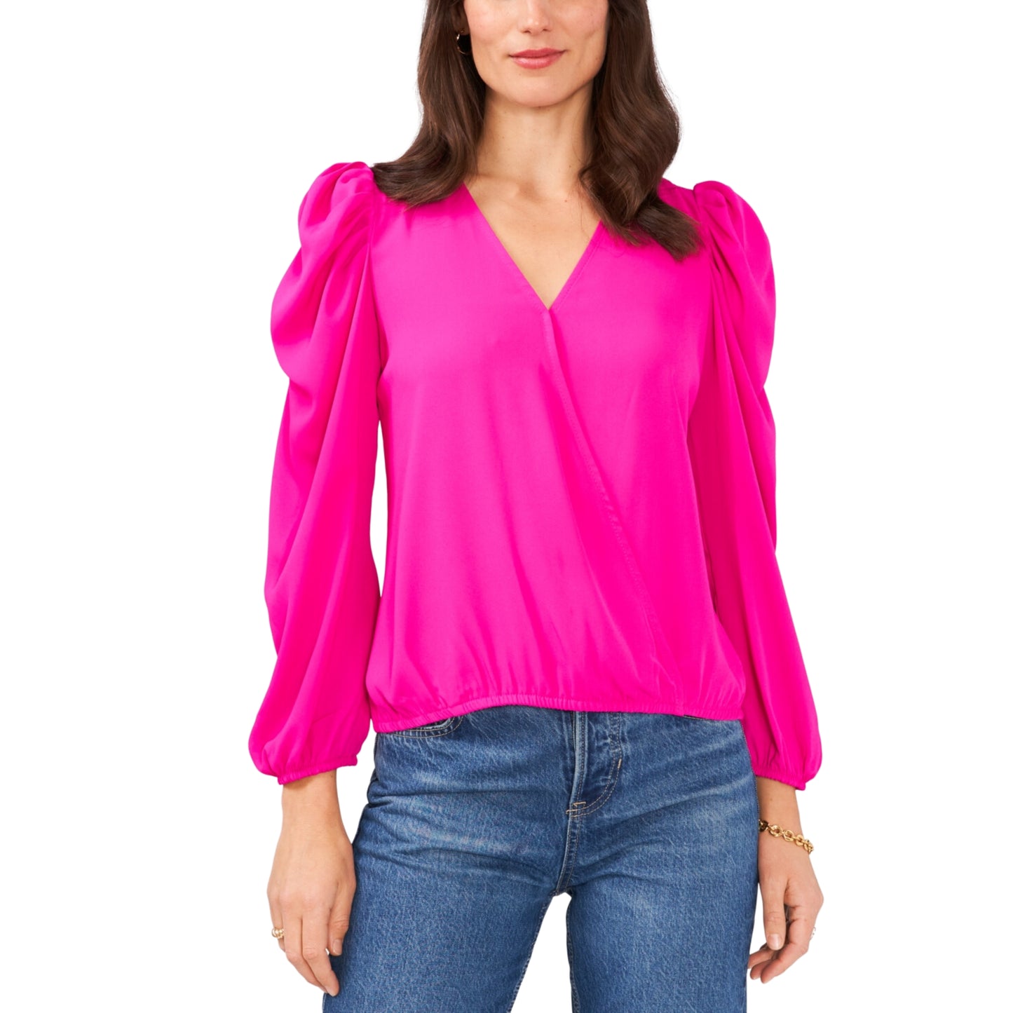 SAM AND JESS - Pouf Sleeve Surplice Neckline Wear Blouse