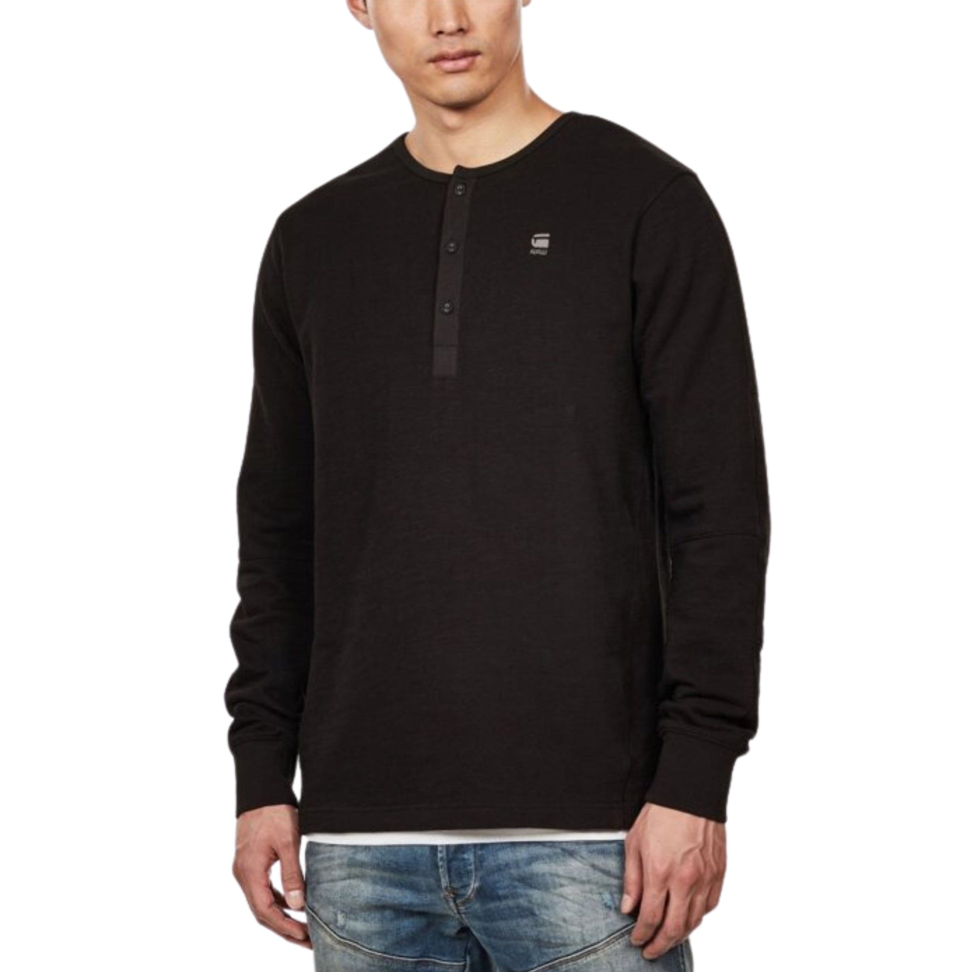 G STAR RAW Mens Tops XL / Black G STAR RAW - Long Sleeve Crew Neck Classic Fit Henley Sweatshirt