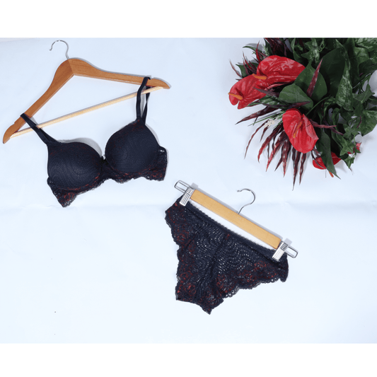 GEBI Womens Underwear 90B / Navy GEBI - Lace Design Set Two Pieces