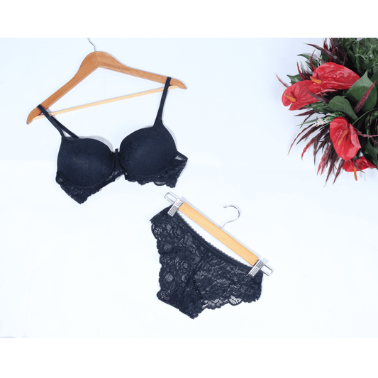 GEBI Womens Underwear 85 / Navy GEBI - Solid Lace Bra& Brief Set