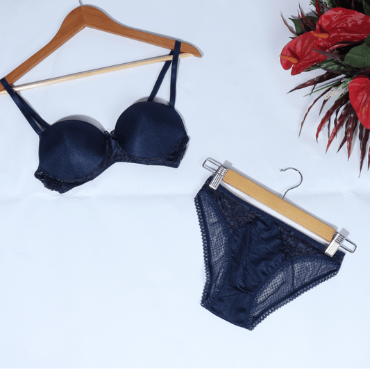 GEBI Womens Underwear GEBI - Solid lace padded bra briefs set