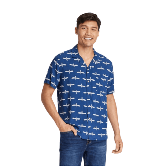 GOODFELLOW & CO Mens Tops S / Blue GOODFELLOW & CO - Short Sleeve Button-Down Camp Shirt