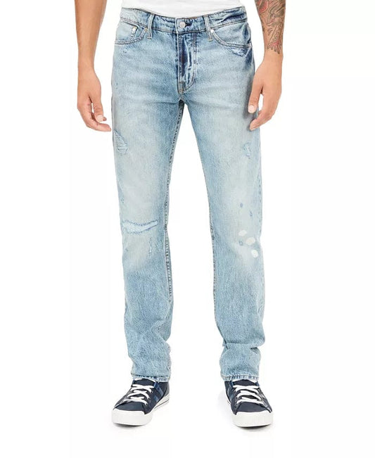 GUESS Mens Bottoms M / Blue GUESS - Selvedge Slim-Straight Destroyed Jeans