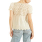 GUESS Womens Tops XS / Beige GUESS - Crochet Scoop Neck Pullover Top