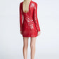 HALSTON Womens Dress L / Red HALSTON -  Mock-Neck Sequin Short Dress