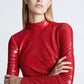 HALSTON Womens Dress L / Red HALSTON -  Mock-Neck Sequin Short Dress