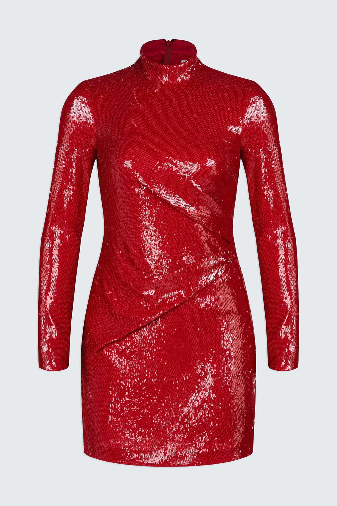 HALSTON Womens Dress L / Red HALSTON -  Mock-Neck Sequin Short Dress