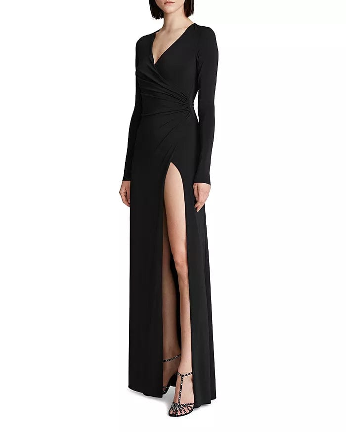 HALSTON Womens Dress M / Black HALSTON - Women's Sydney Ruched Jersey Long Dress