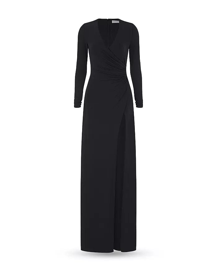 HALSTON Womens Dress M / Black HALSTON - Women's Sydney Ruched Jersey Long Dress