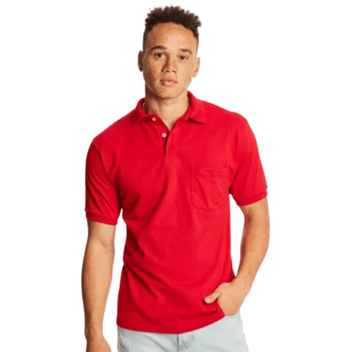 HANES Mens Tops M / Red HANES -  Pocket Polo Shirt