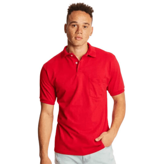 HANES Mens Tops M / Red HANES -  Pocket Polo Shirt