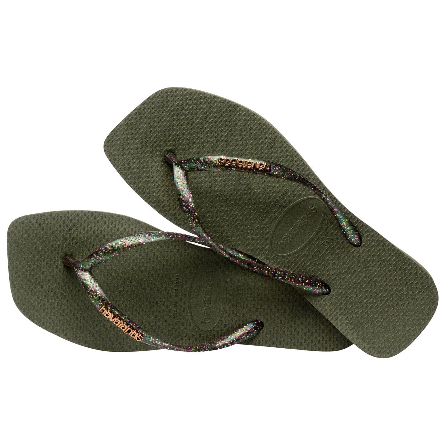 HAVAIANAS Kids Shoes 35 / Green HAVAIANAS - Kids -  Slim Square Logo Metallic Flip Flops