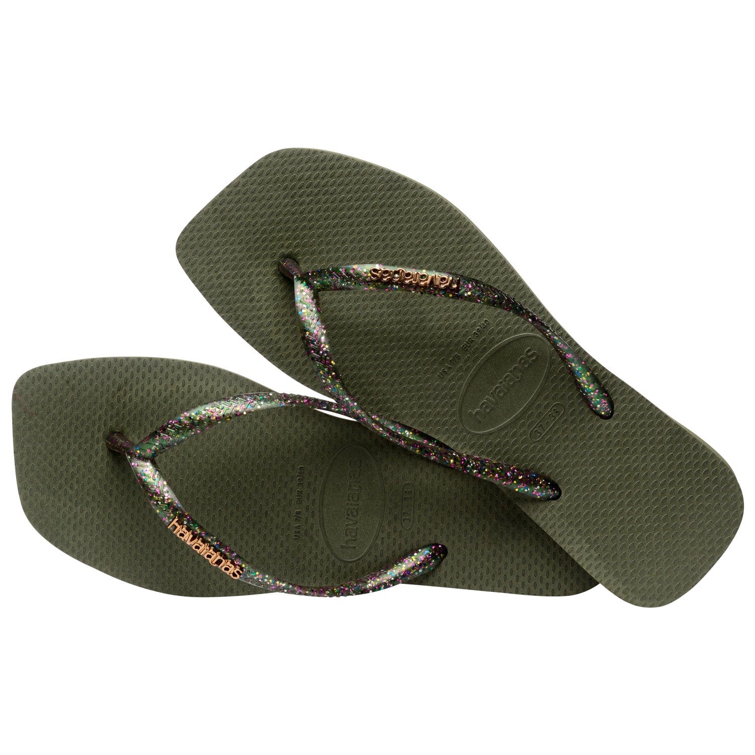 HAVAIANAS Kids Shoes 35 / Green HAVAIANAS - Kids -  Slim Square Logo Metallic Flip Flops