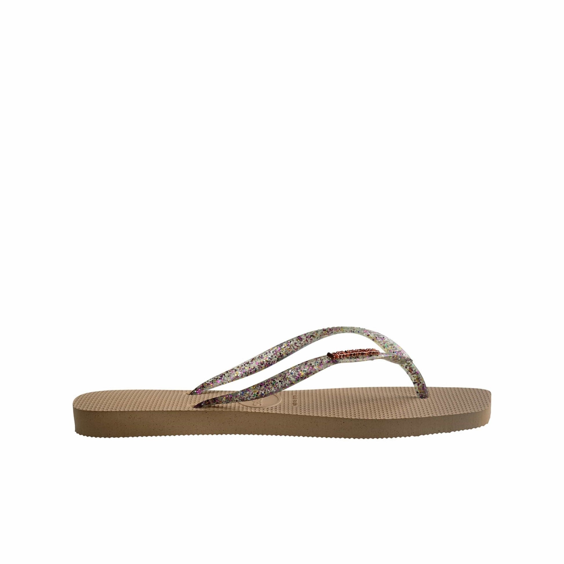HAVAIANAS Kids Shoes 35 / Beige HAVAIANAS - Kids -  Slim Square Logo Metallic Flip Flops