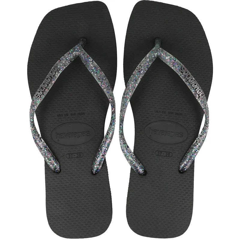HAVAIANAS Kids Shoes 35 / Black HAVAIANAS - Kids -  Slim Square Logo Metallic Flip Flops