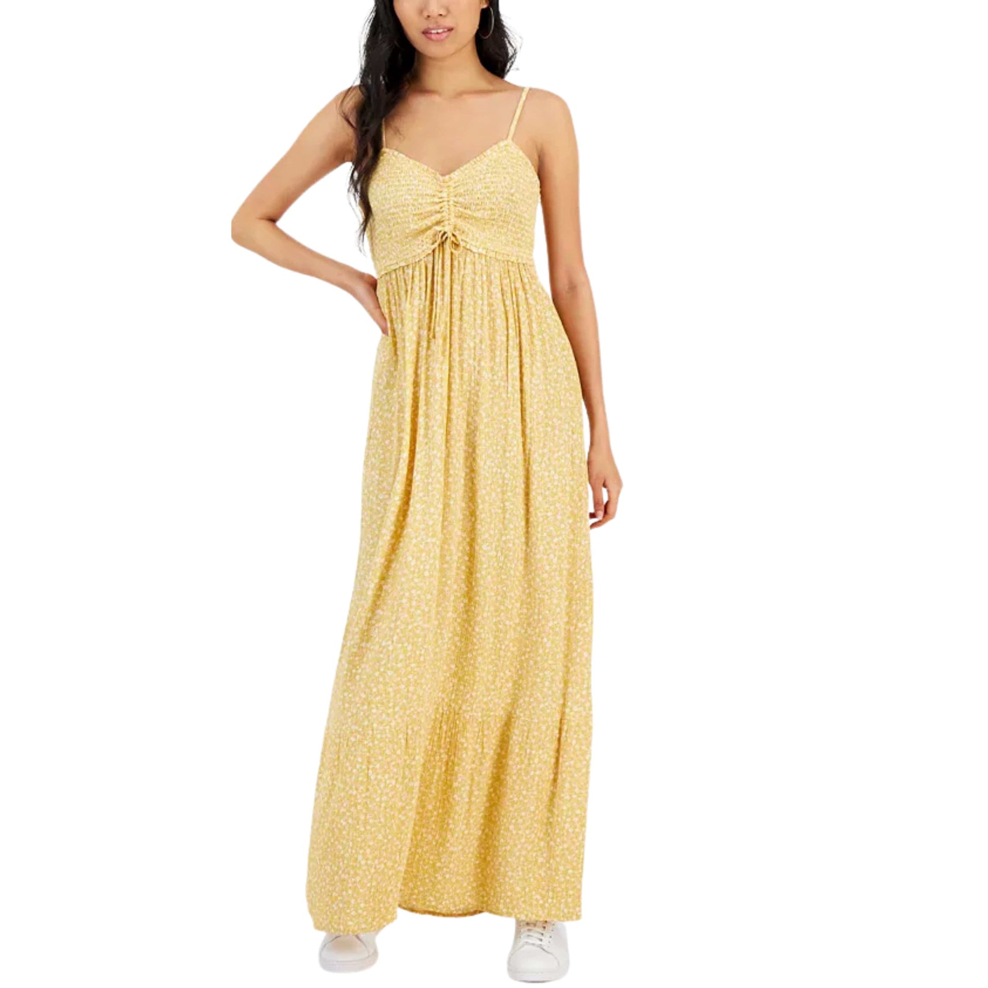 HIPPIE ROSE Womens Dress S / Yellow HIPPIE ROSE - Ruched-Front Smocked Maxi Dress