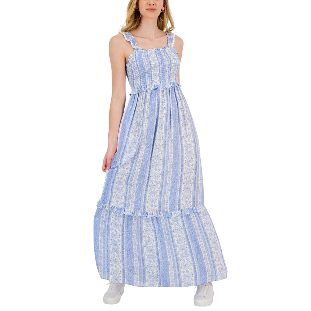 HIPPIE ROSE Womens Dress L / Blue HIPPIE ROSE - Smocked Ruffle-Trim Sleeveless Maxi Dress