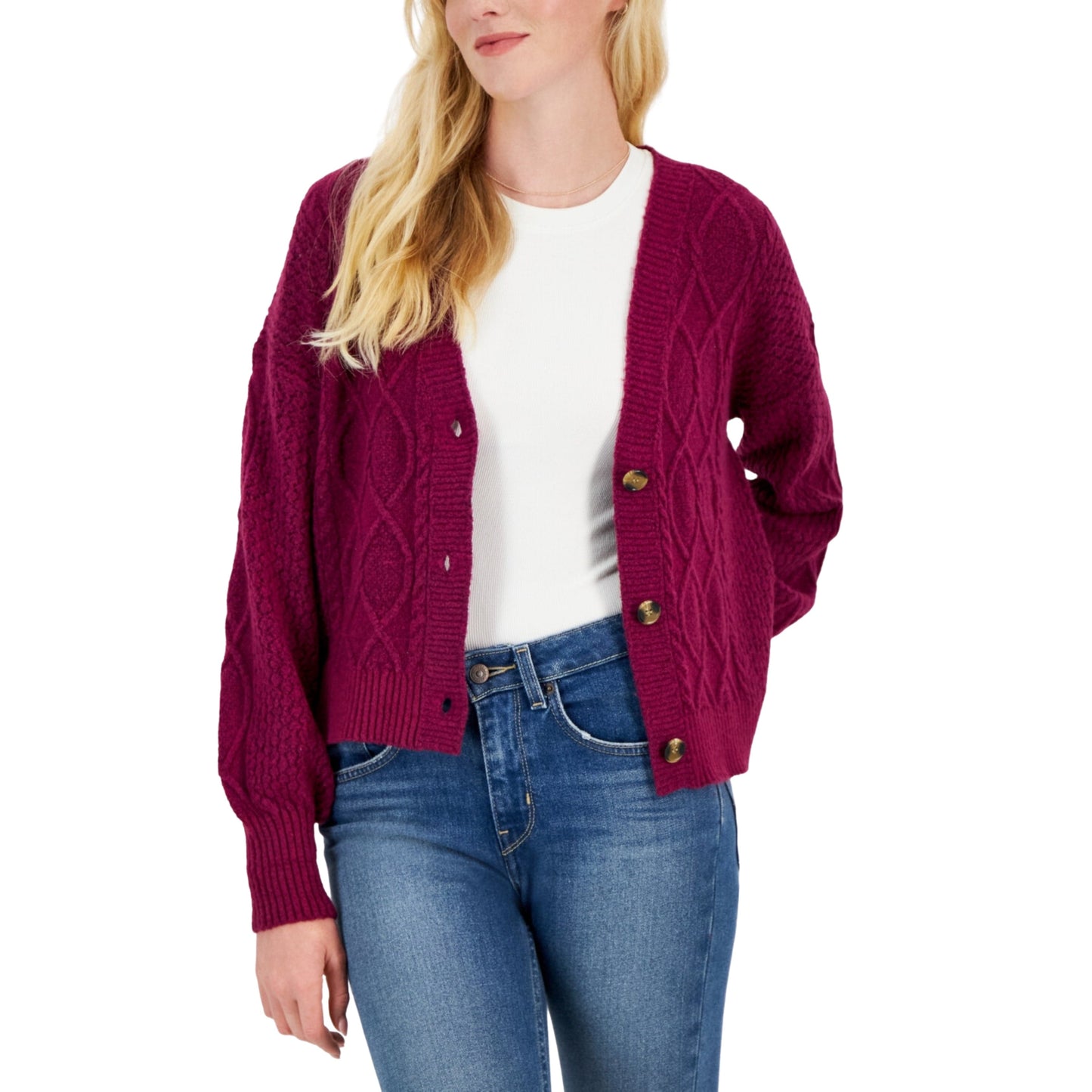 HIPPIE ROSE Womens Jackets S / Purple HIPPIE ROSE - Cable-Knit Cardigan Sweater