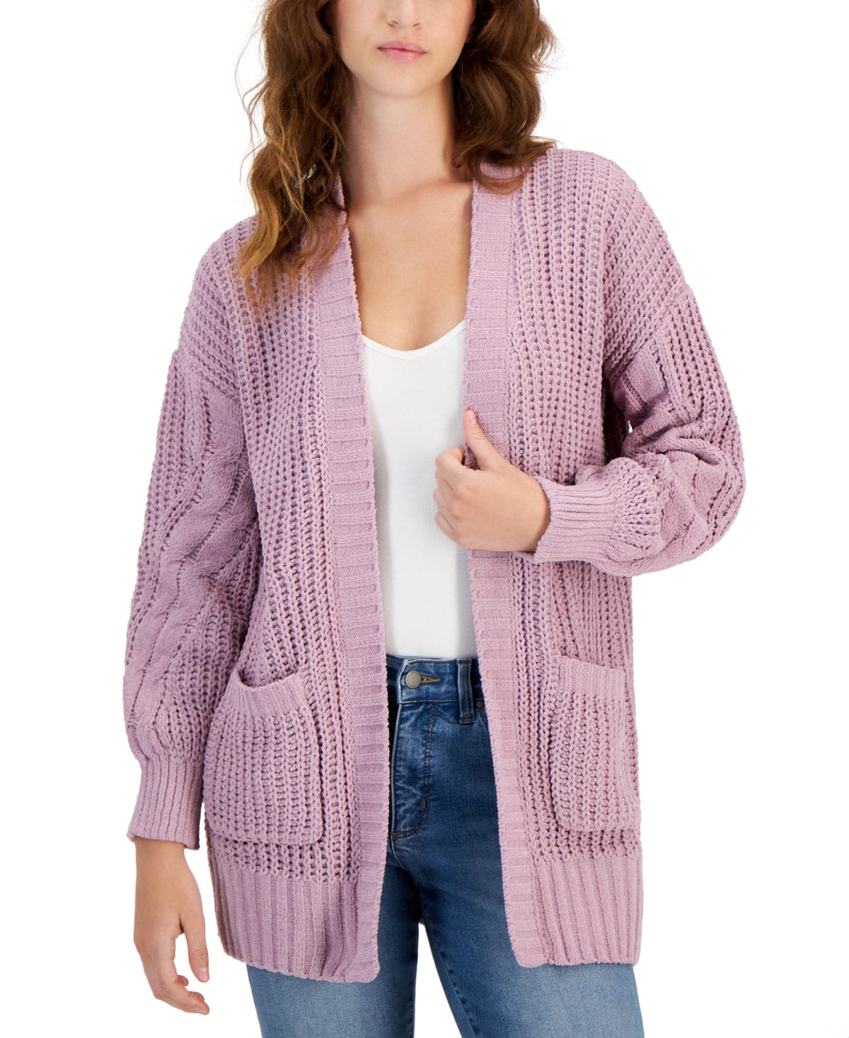 HIPPIE ROSE Womens Jackets XL / Purple HIPPIE ROSE -  Cozy Chenille Cable-Knit Cardigan