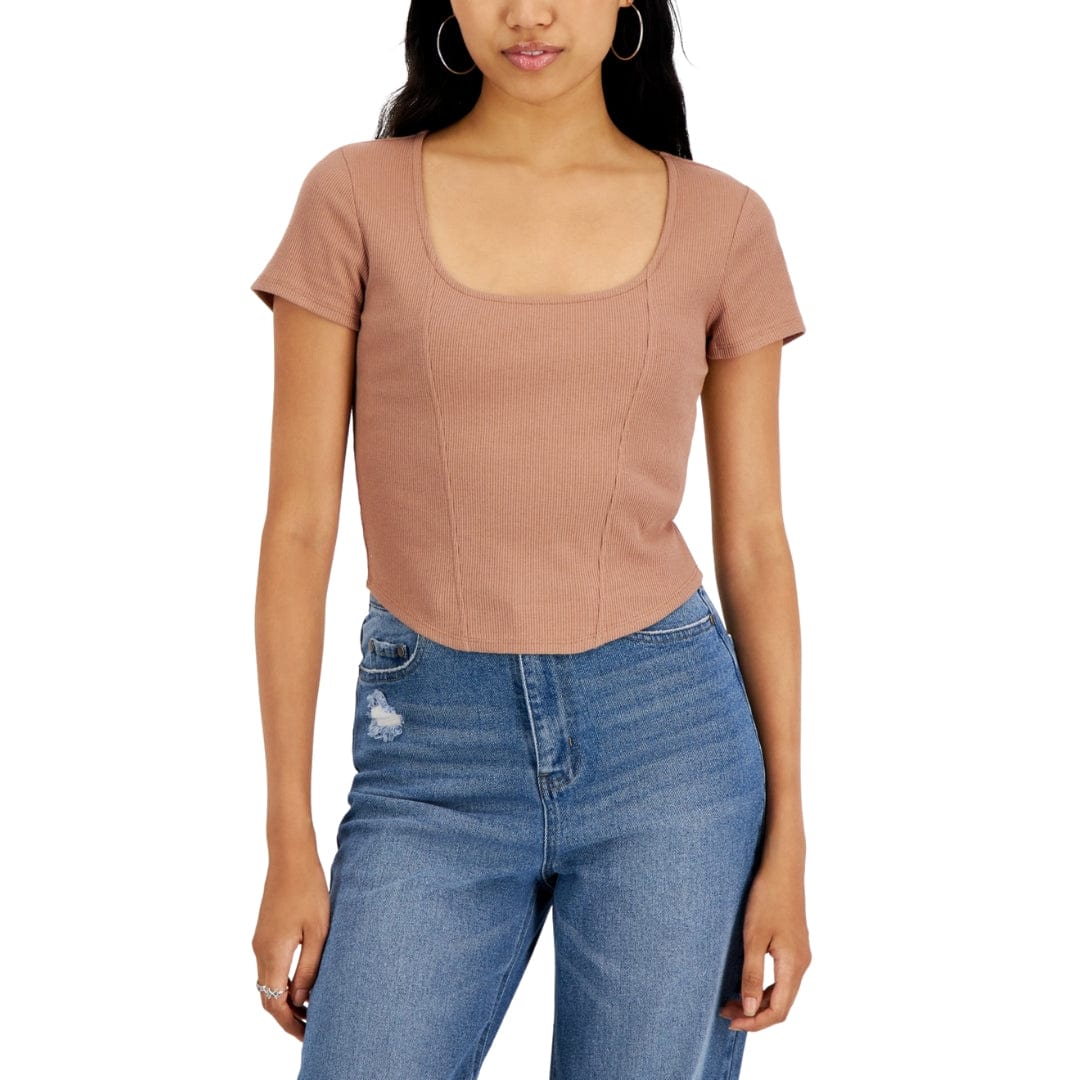 HIPPIE ROSE Womens Tops XL / Beige HIPPIE ROSE - Corset Scoop-Neck T-Shirt