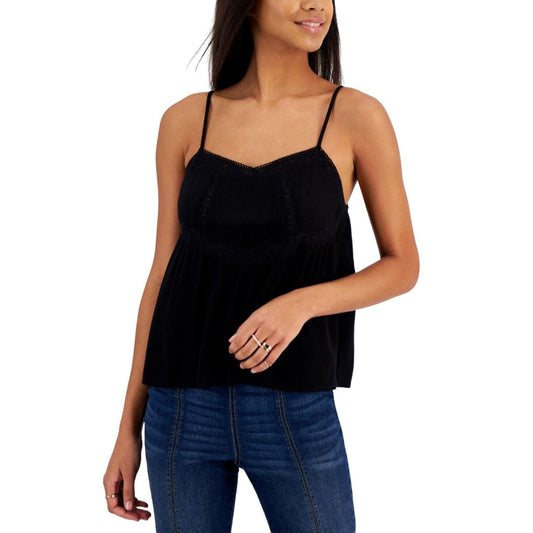 Hippie Rose Womens Tops M / Black Hippie Rose - Crochet-Trim Gauze Sleeveless Top