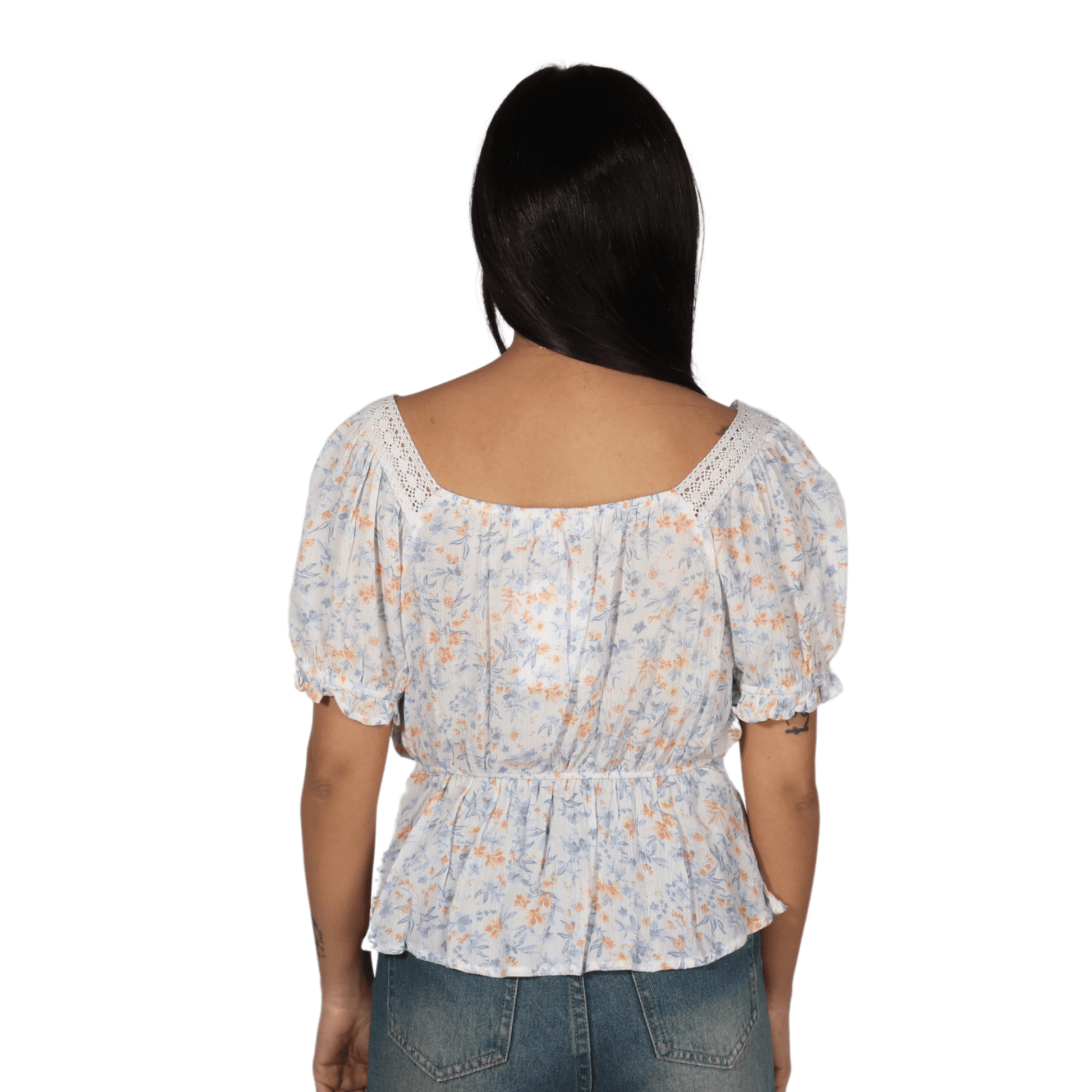 HIPPIE ROSE Womens Tops S / Multi-Color HIPPIE ROSE -  Crochet-Trim Short-Sleeve Peplum Top