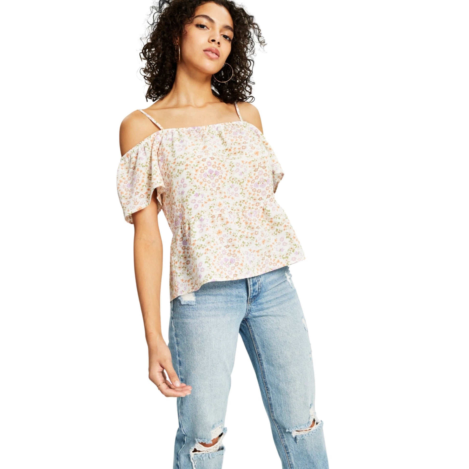 HIPPIE ROSE Womens Tops XL / Multi-Color HIPPIE ROSE - Elasticized Short-Sleeve Off Shoulder