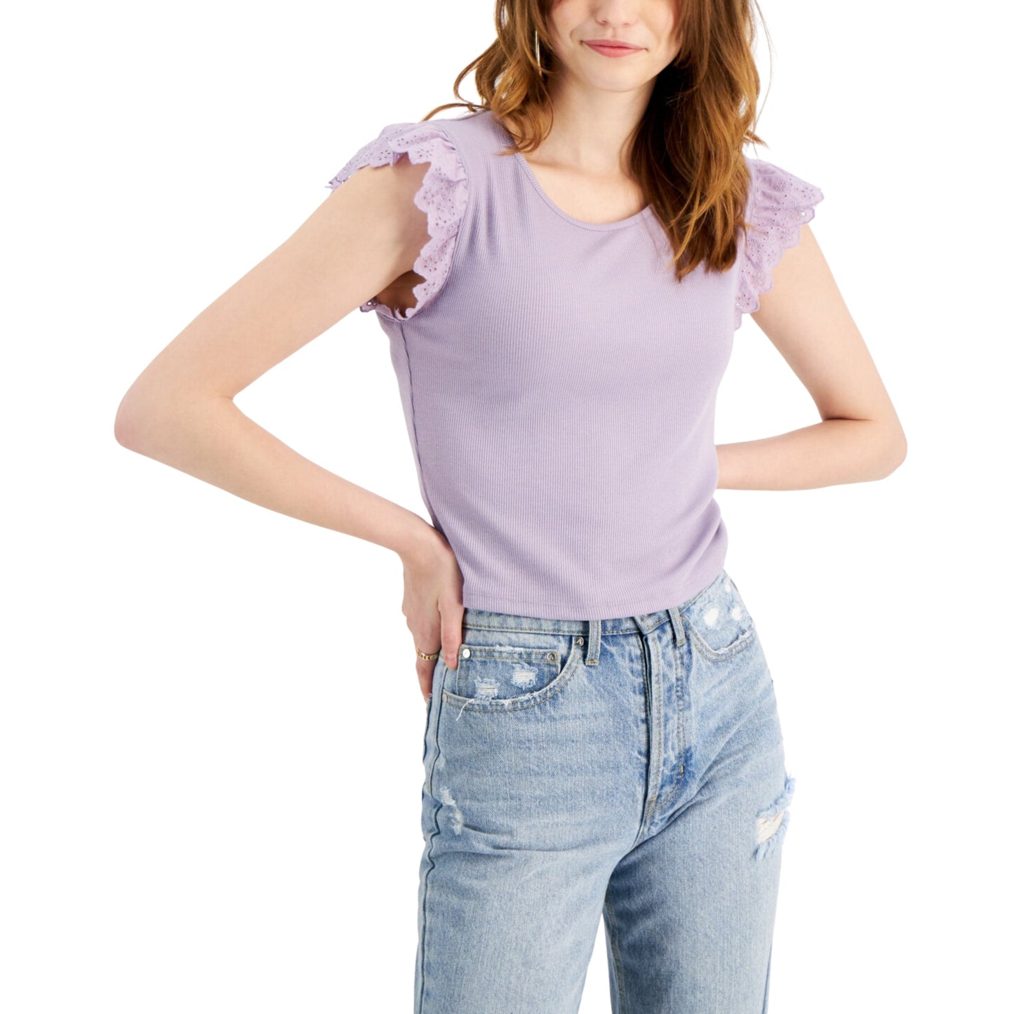 HIPPIE ROSE Womens Tops XS / Purple HIPPIE ROSE -  Eyelet-Sleeve Top