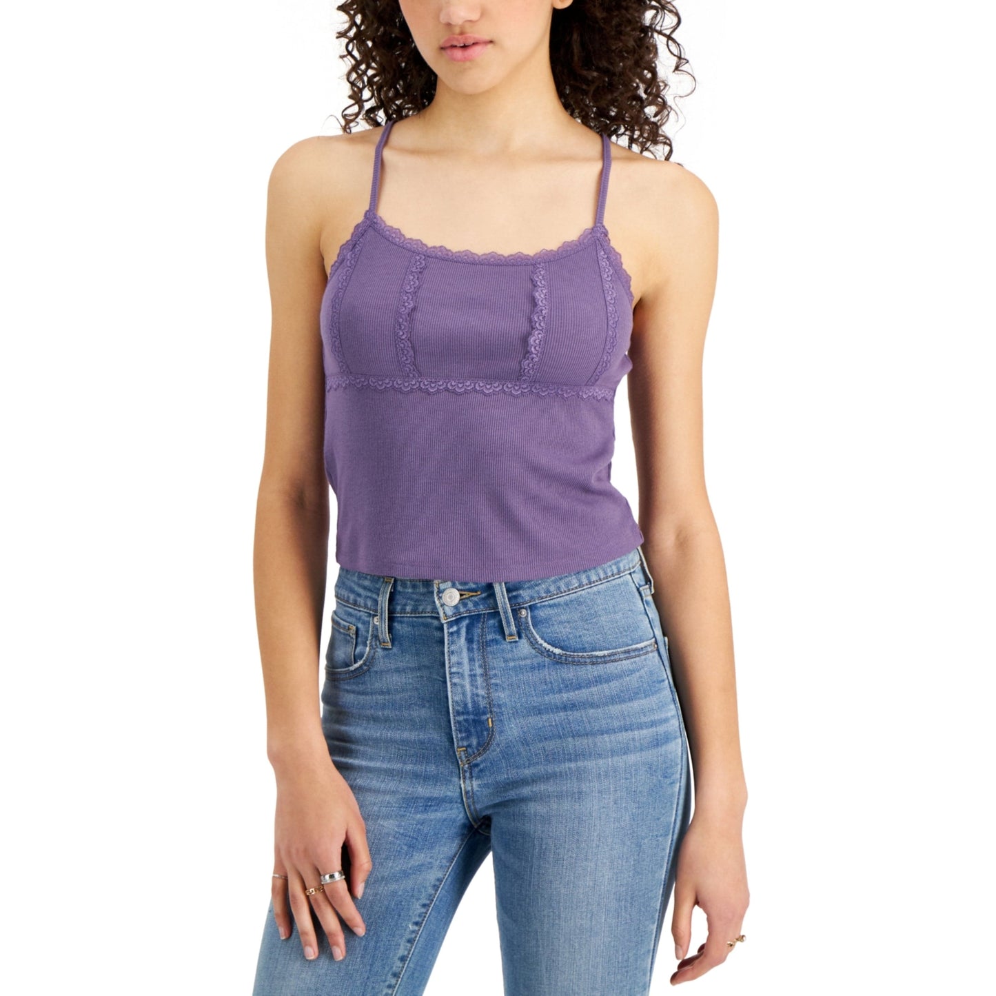 HIPPIE ROSE Womens Tops M / Purple HIPPIE ROSE - Juniors' Lace-Trim Ribbed Camisole Top